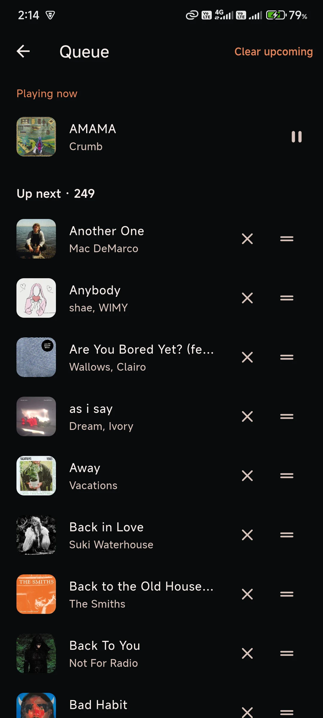Resona's Queue: playing now, and up next with 249 songs